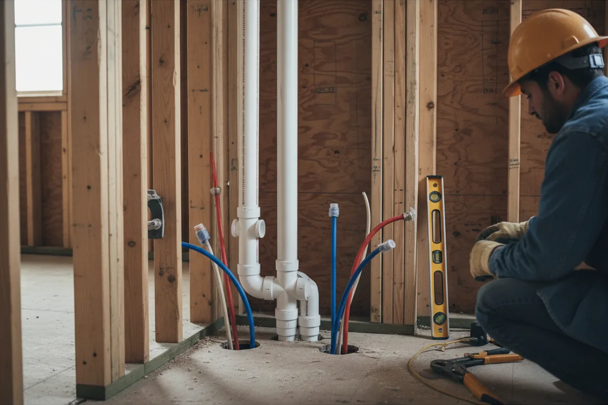 Drain and supply rough-in during Sump Pump Repair in Menlo Park